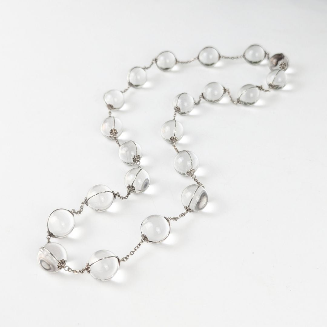 Antique Art Deco "Pools of Light" .950 Silver & Rock Crystal Necklace, 25"