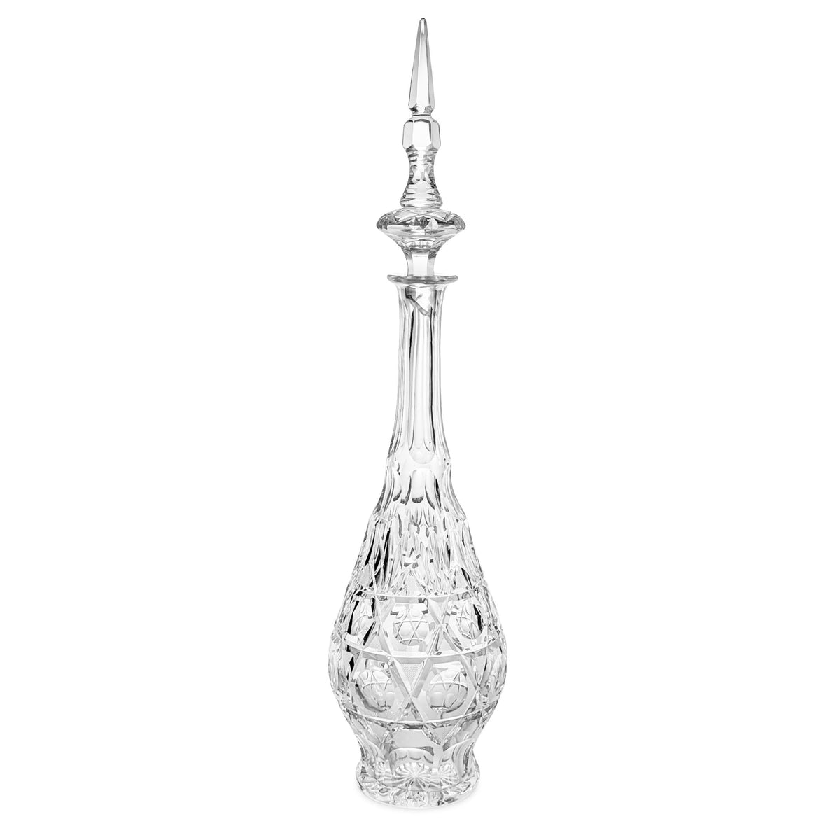 Vintage 1970s Beyer 24" Hand Cut Lead Crystal Decanter with Tall Spire Stopper