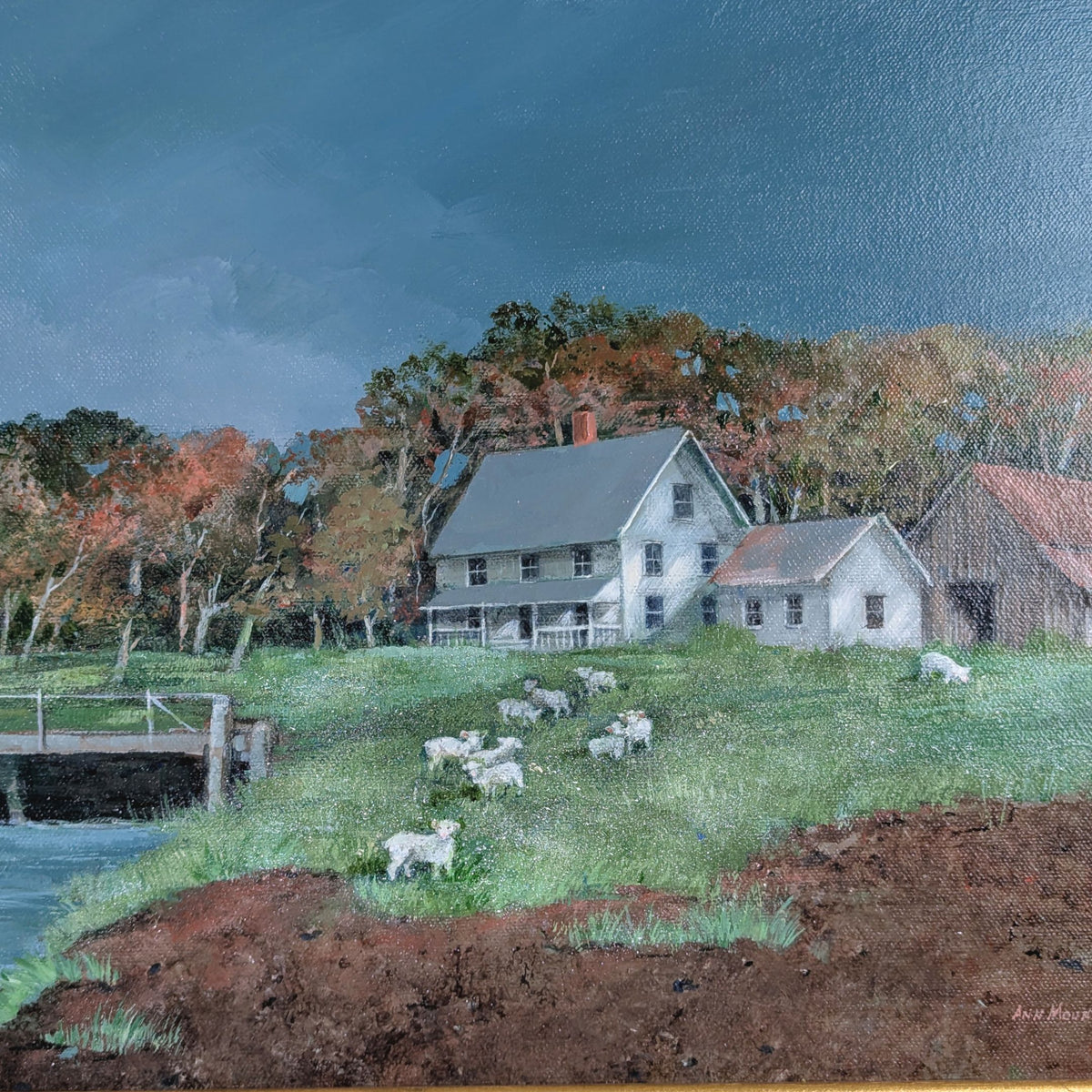 Ann Mount "Lost Lamb" Framed Oil on Canvas (18.5" x 30.5")