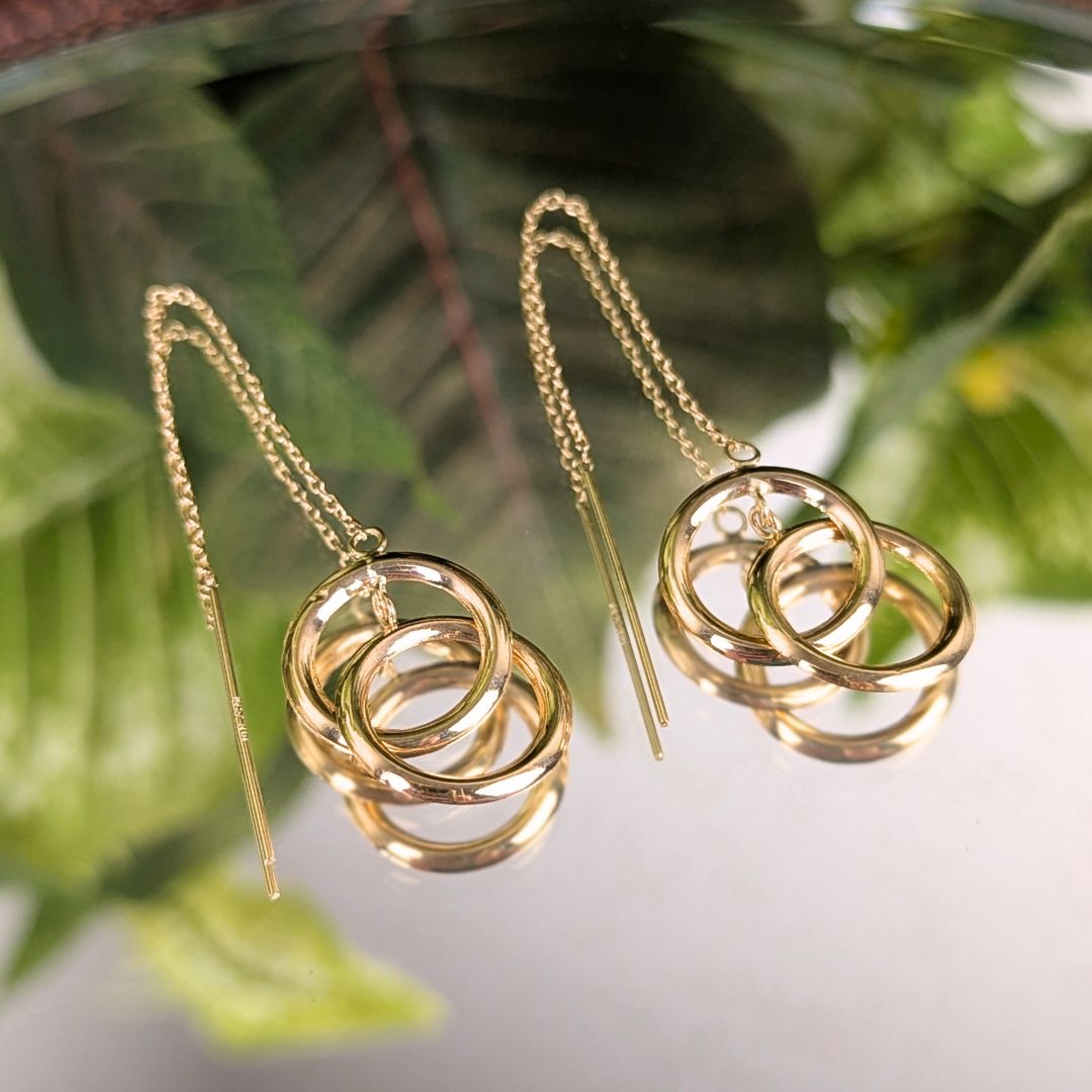 Jacmel JCM 14K Yellow Gold Interlocking Circle Threader Earrings, 1.35g