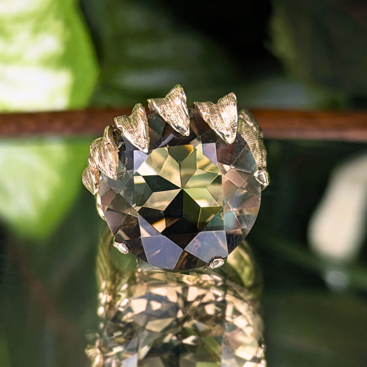 Vintage ESEMCO 10K Yellow Gold 13ct+ Smokey Quartz Cocktail Ring - Size 6