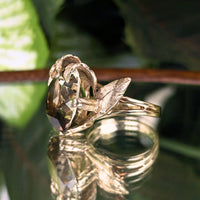 Vintage ESEMCO 10K Yellow Gold 13ct+ Smokey Quartz Cocktail Ring - Size 6