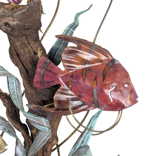 Vintage Ron Bertocchi Mixed Metal Fish Driftwood Wall Art (19" x 32")