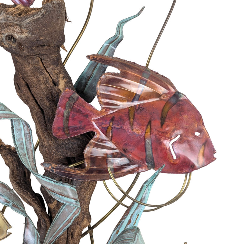 Vintage Ron Bertocchi Mixed Metal Fish Driftwood Wall Art (19" x 32")