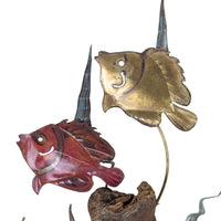 Vintage Ron Bertocchi Mixed Metal Fish Driftwood Wall Art (19" x 32")