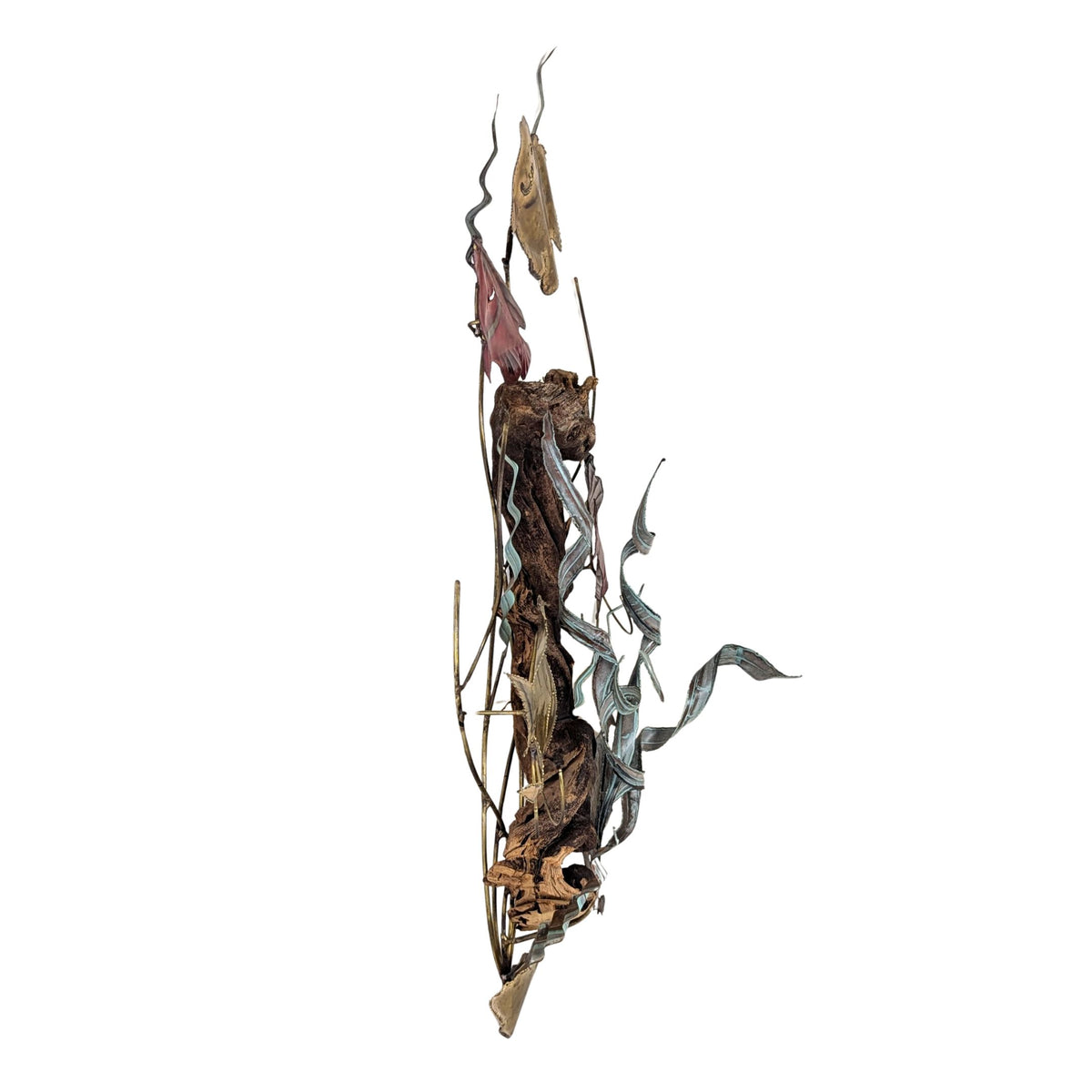 Vintage Ron Bertocchi Mixed Metal Fish Driftwood Wall Art (19" x 32")