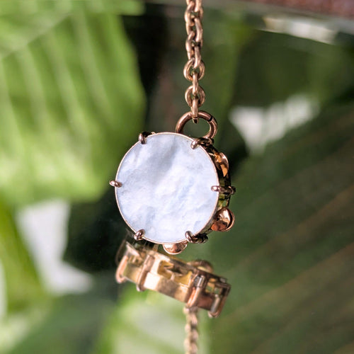 Victorian Mother of Pearl Gold Filled Miniature Tambourine Men's Tie Chain