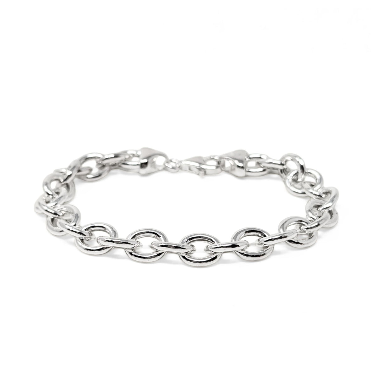 Italian Rhodium Plated Sterling Silver 7.25" Rolo Link Bracelet, Mint Condition