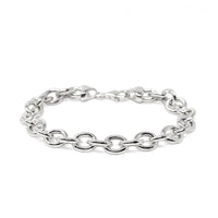 Italian Rhodium Plated Sterling Silver 7.25" Rolo Link Bracelet, Mint Condition