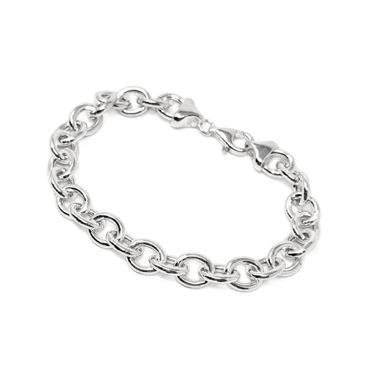 Italian Rhodium Plated Sterling Silver 7.25" Rolo Link Bracelet, Mint Condition