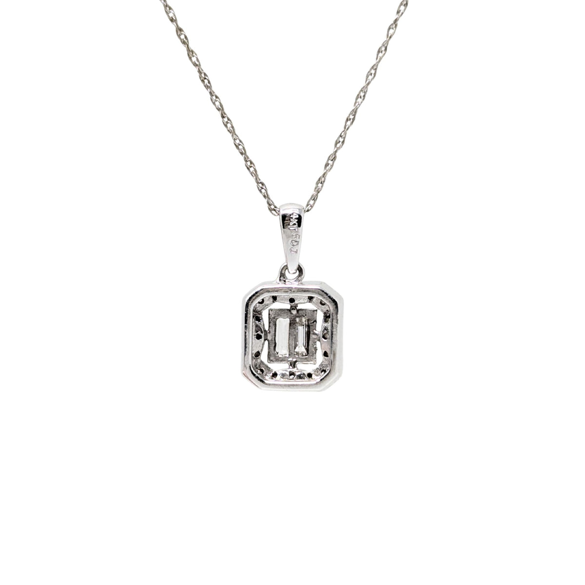14K/10K WG 0.17TCW Diamond Art Deco Style Illusion Pendant Necklace 18.75"