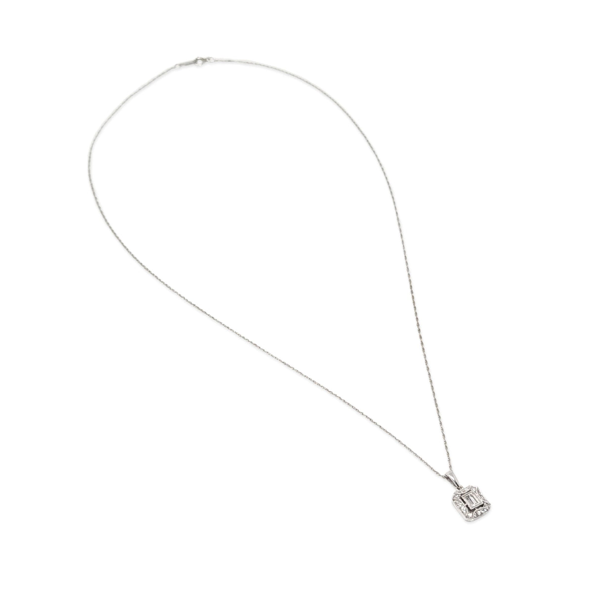 14K/10K WG 0.17TCW Diamond Art Deco Style Illusion Pendant Necklace 18.75"