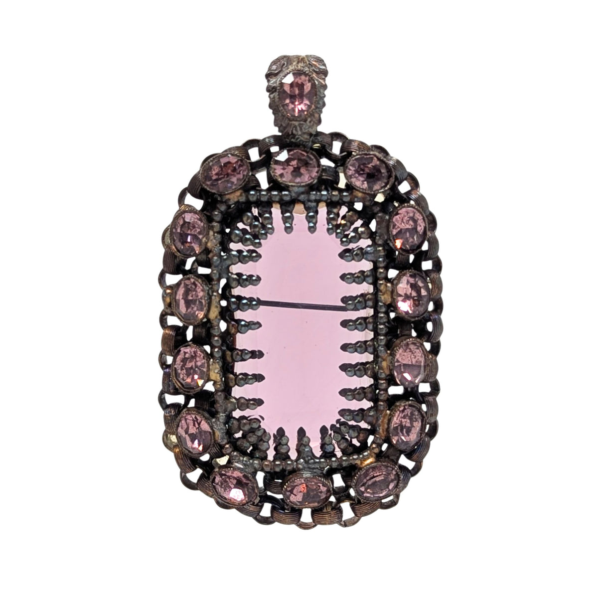 Antique Czech Austro-Hungarian 3.25" Brass & Amethyst Glass Brooch/Pendant