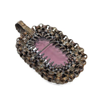 Antique Czech Austro-Hungarian 3.25" Brass & Amethyst Glass Brooch/Pendant