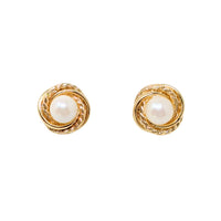 Vintage 14K Yellow Gold Love Knot Cultured Pearl 11.7mm Stud Earrings, 2.7g