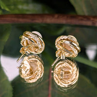 Vintage 14K Yellow Gold Love Knot Cultured Pearl 11.7mm Stud Earrings, 2.7g