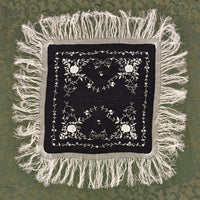 Vintage Black Silk Piano Shawl Hand Embroidered Mantón de Manila Mint 29"x29"