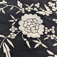 Vintage Black Silk Piano Shawl Hand Embroidered Mantón de Manila Mint 29"x29"