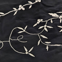 Vintage Black Silk Piano Shawl Hand Embroidered Mantón de Manila Mint 29"x29"