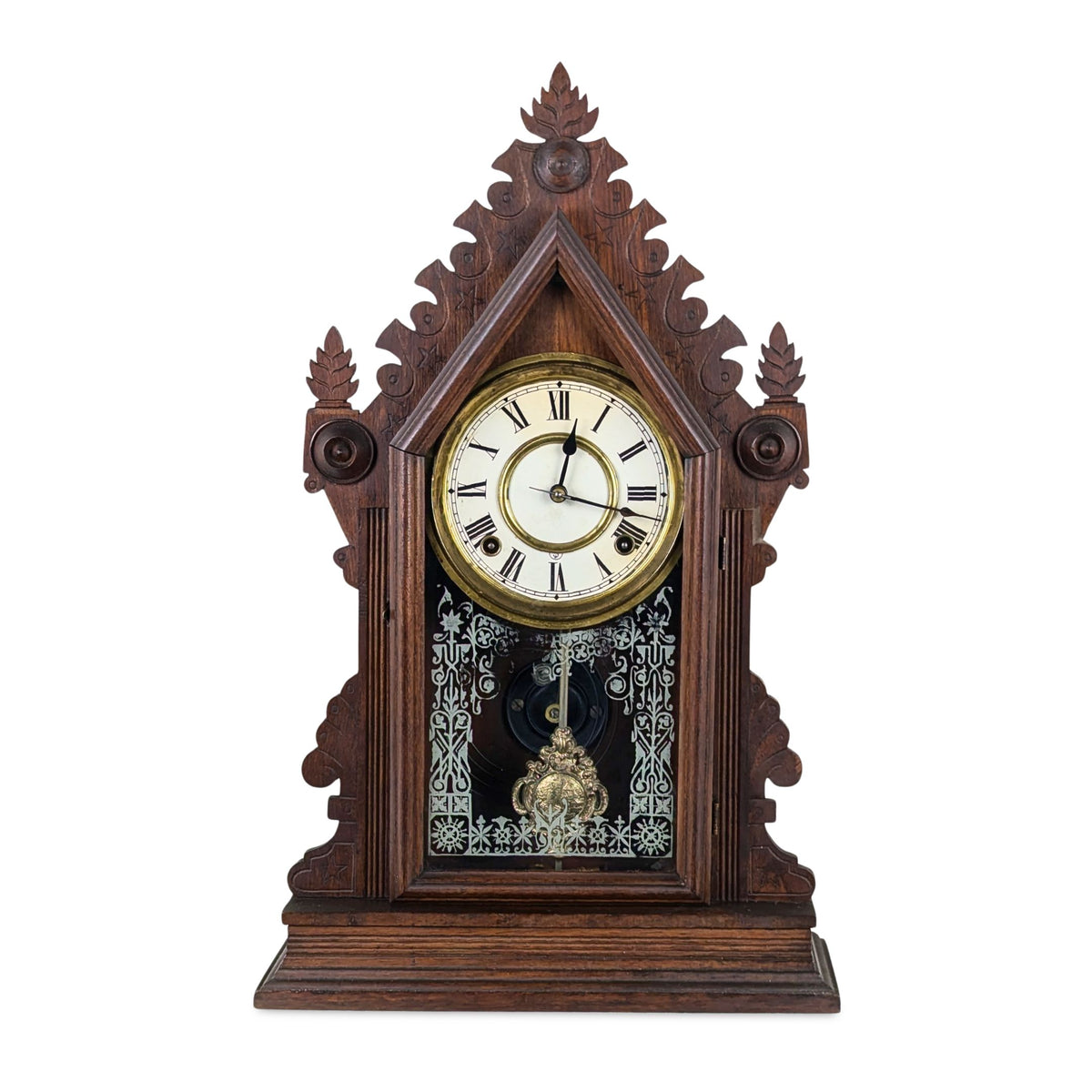 Antique 1881 E. Ingraham "Cadet" Walnut Parlor Mantel Clock - 8 Day - Running