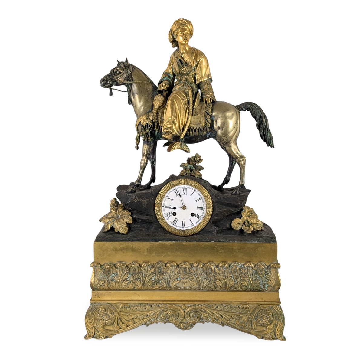 Napoleon-III 1840 Ottoman Horseman Antique Bronze Mantle Clock