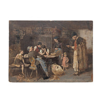 Antique 19th c. Bohemian Overpainted Lithograph on Board