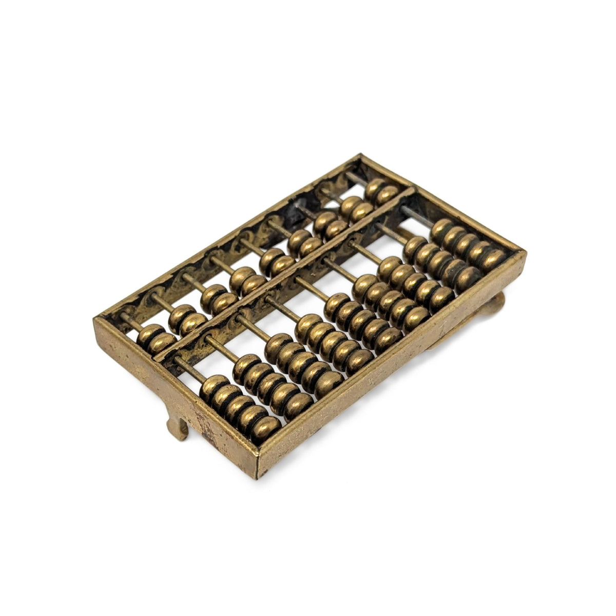 Vintage 1970s Solid Brass Abacus Belt Buckle with Moving Beads, 80mm x 49mm
