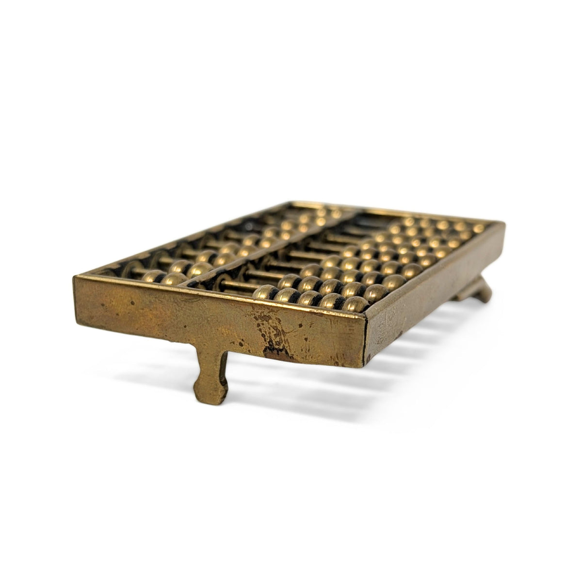 Vintage 1970s Solid Brass Abacus Belt Buckle with Moving Beads, 80mm x 49mm