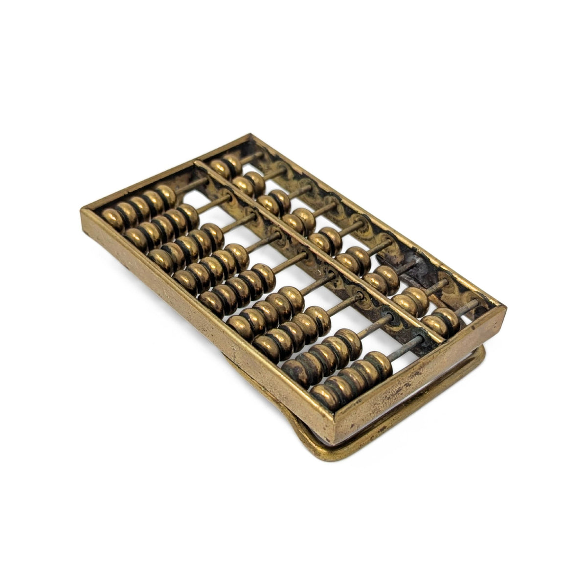 Vintage 1970s Solid Brass Abacus Belt Buckle with Moving Beads, 80mm x 49mm
