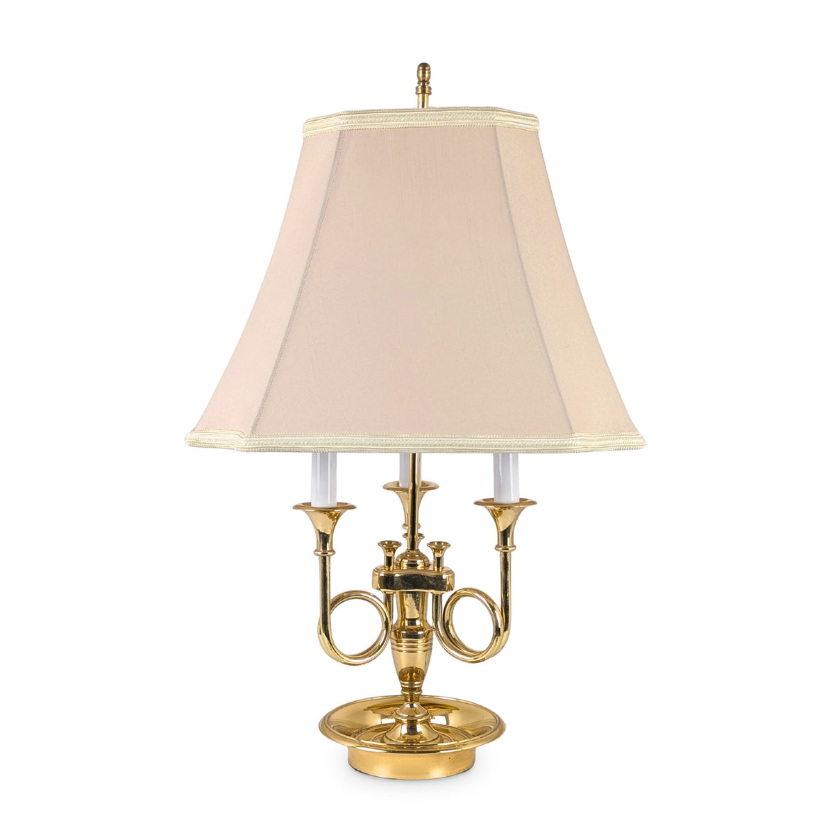Mid-Century Baldwin Solid Forged Brass Triple Horn Bouillotte Desk Lamp, 25.5"
