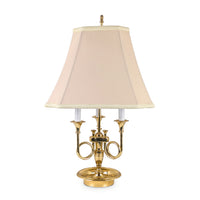 Mid-Century Baldwin Solid Forged Brass Triple Horn Bouillotte Desk Lamp, 25.5"