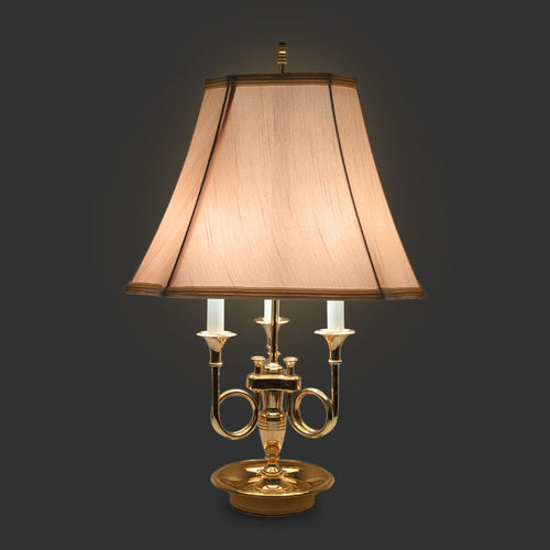 Mid-Century Baldwin Solid Forged Brass Triple Horn Bouillotte Desk Lamp, 25.5"