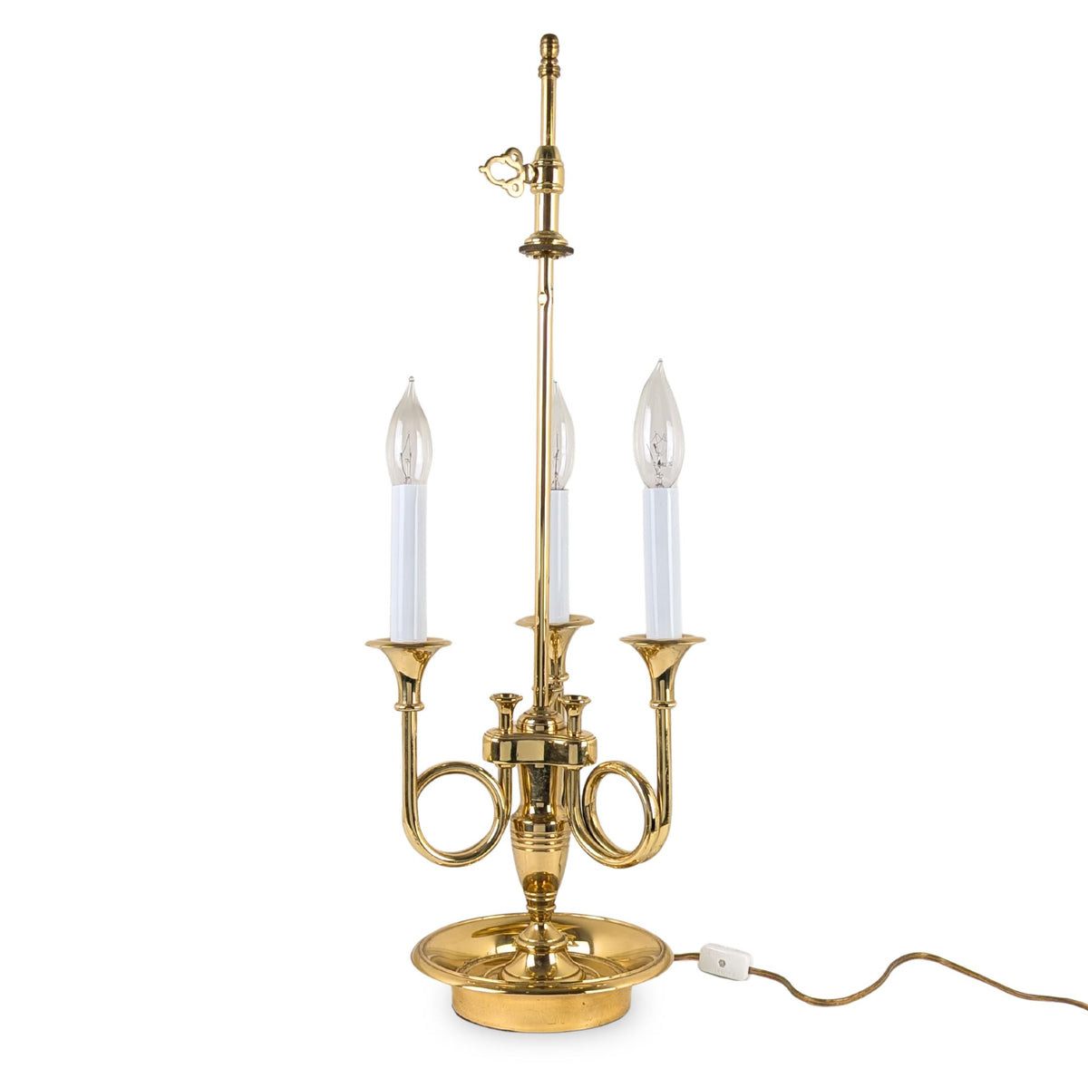 Mid-Century Baldwin Solid Forged Brass Triple Horn Bouillotte Desk Lamp, 25.5"