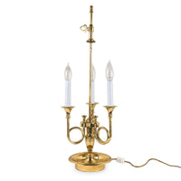 Mid-Century Baldwin Solid Forged Brass Triple Horn Bouillotte Desk Lamp, 25.5"