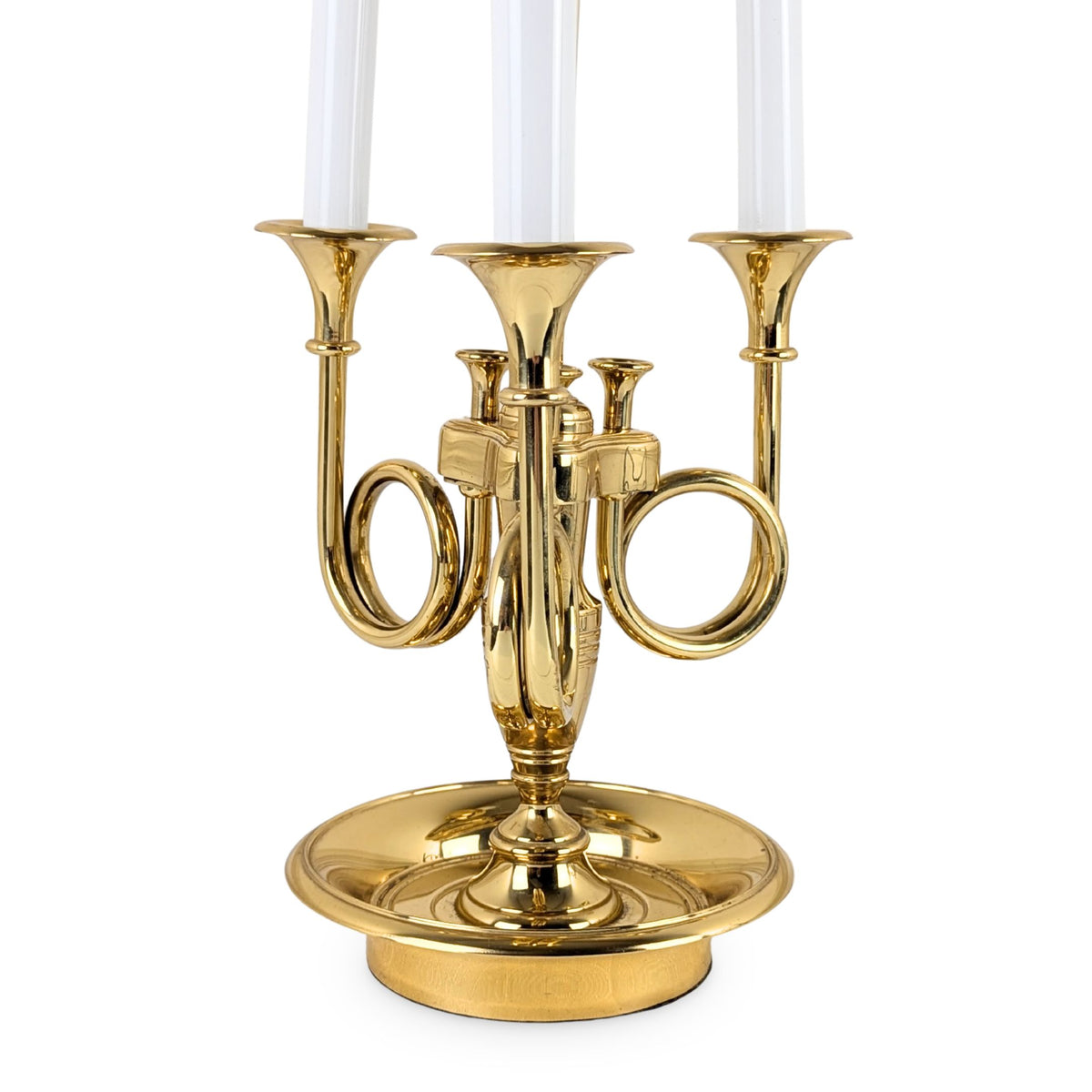 Mid-Century Baldwin Solid Forged Brass Triple Horn Bouillotte Desk Lamp, 25.5"
