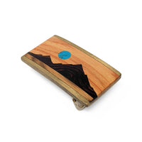 Vintage Kenneth Reid Brass Wood & Turquoise Inlay Belt Buckle, Mountain/Moon