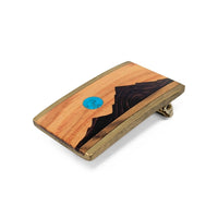 Vintage Kenneth Reid Brass Wood & Turquoise Inlay Belt Buckle, Mountain/Moon
