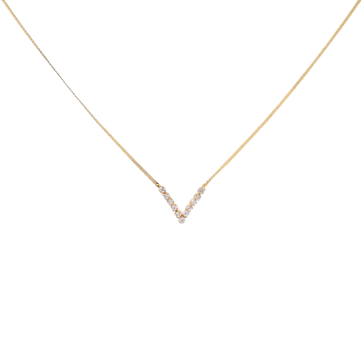 Vintage 14K Gold 11 Diamond Herringbone Chevron Child's Necklace, 14.5"