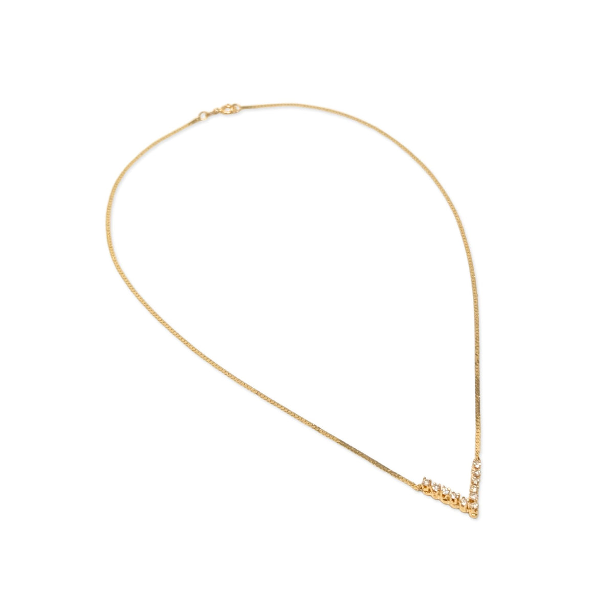 Vintage 14K Gold 11 Diamond Herringbone Chevron Child's Necklace, 14.5"