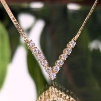 Vintage 14K Gold 11 Diamond Herringbone Chevron Child's Necklace, 14.5"