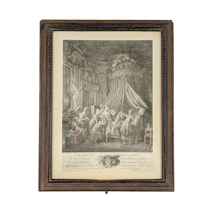 Antique Victorian 14.5" Vanity Box with Hand-Colored French Rococo Print & Mirror