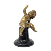 Antique Pair of 7.5" Gilt Bronze Putti/Cherub Statues on Original Wood Bases