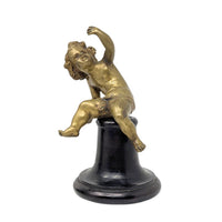 Antique Pair of 7.5" Gilt Bronze Putti/Cherub Statues on Original Wood Bases