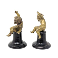 Antique Pair of 7.5" Gilt Bronze Putti/Cherub Statues on Original Wood Bases