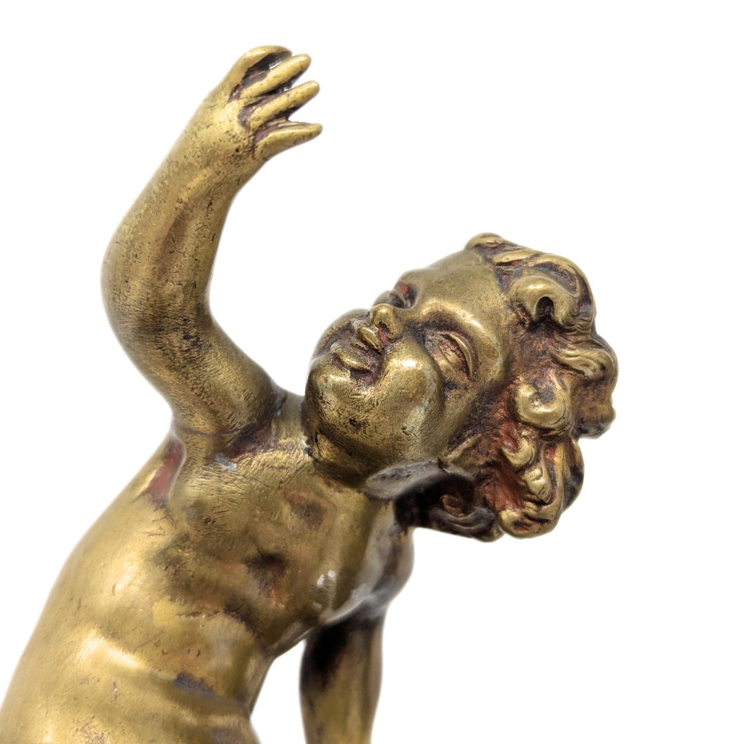 Antique Pair of 7.5" Gilt Bronze Putti/Cherub Statues on Original Wood Bases