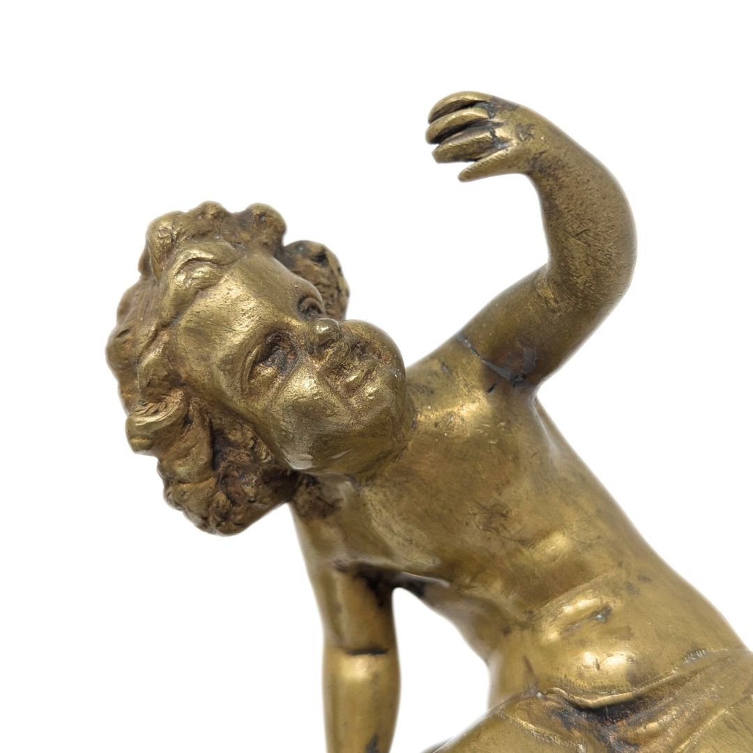 Antique Pair of 7.5" Gilt Bronze Putti/Cherub Statues on Original Wood Bases