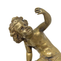 Antique Pair of 7.5" Gilt Bronze Putti/Cherub Statues on Original Wood Bases