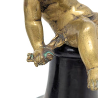 Antique Pair of 7.5" Gilt Bronze Putti/Cherub Statues on Original Wood Bases
