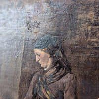 Antique 19th c. Bohemian Overpainted Lithograph on Board