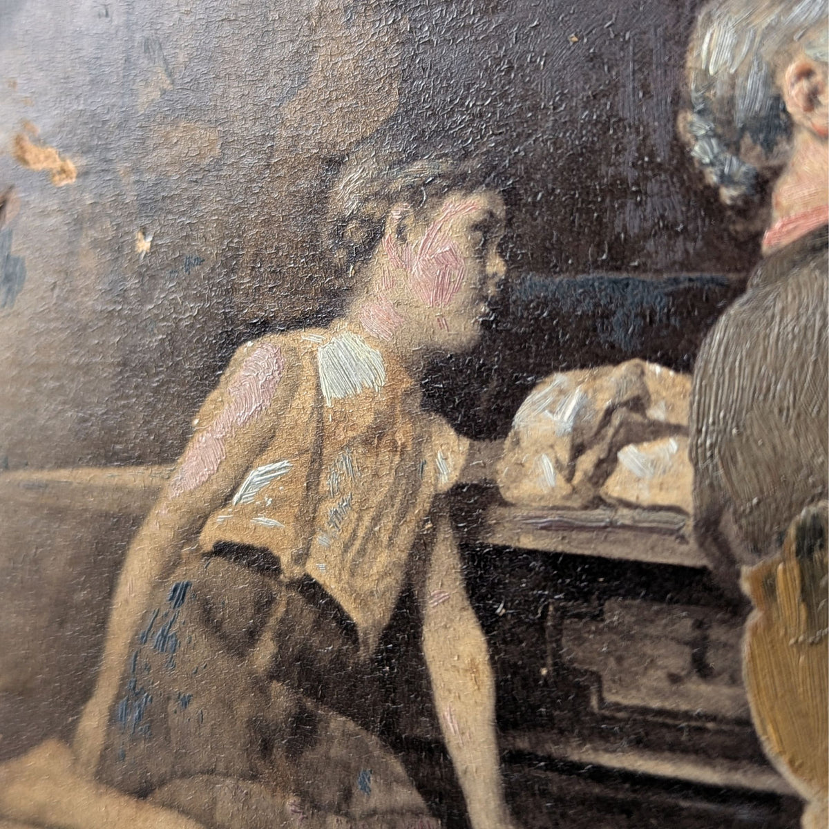 Antique 19th c. Bohemian Overpainted Lithograph on Board